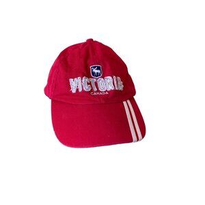 Red Victoria Canada Baseball Hat Embroidered Logo & Flag By Canadiana Clothing C